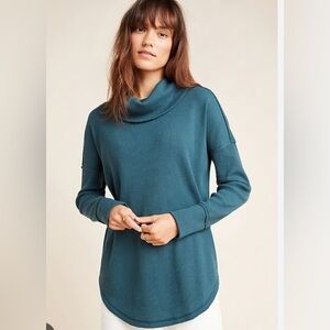 Maeve by Anthropologie Ainsley Teal Waffle Knit Cowl Neck Pullover Top Size L